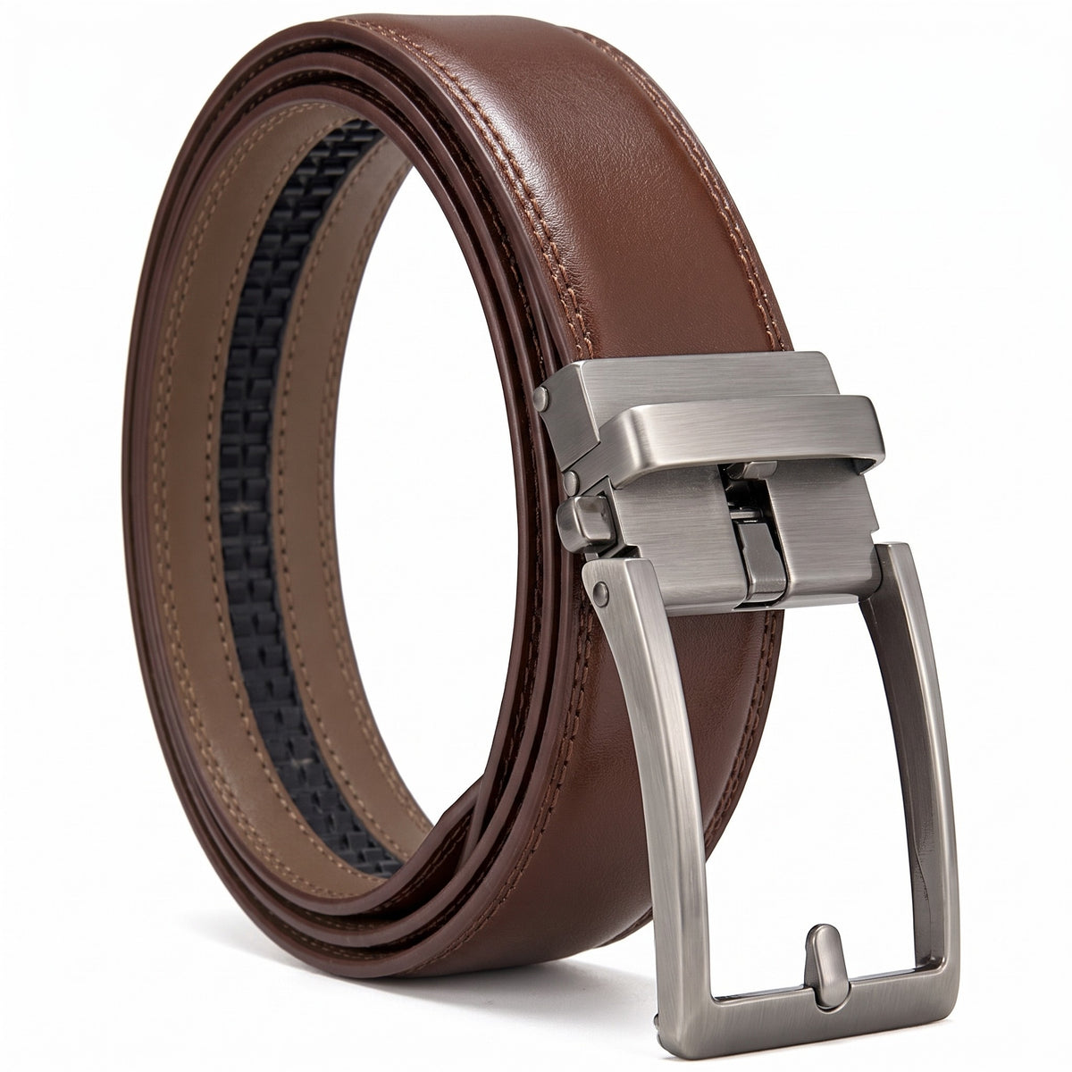 Ceinture en cuir marron foncé sans trous à boucle automatique