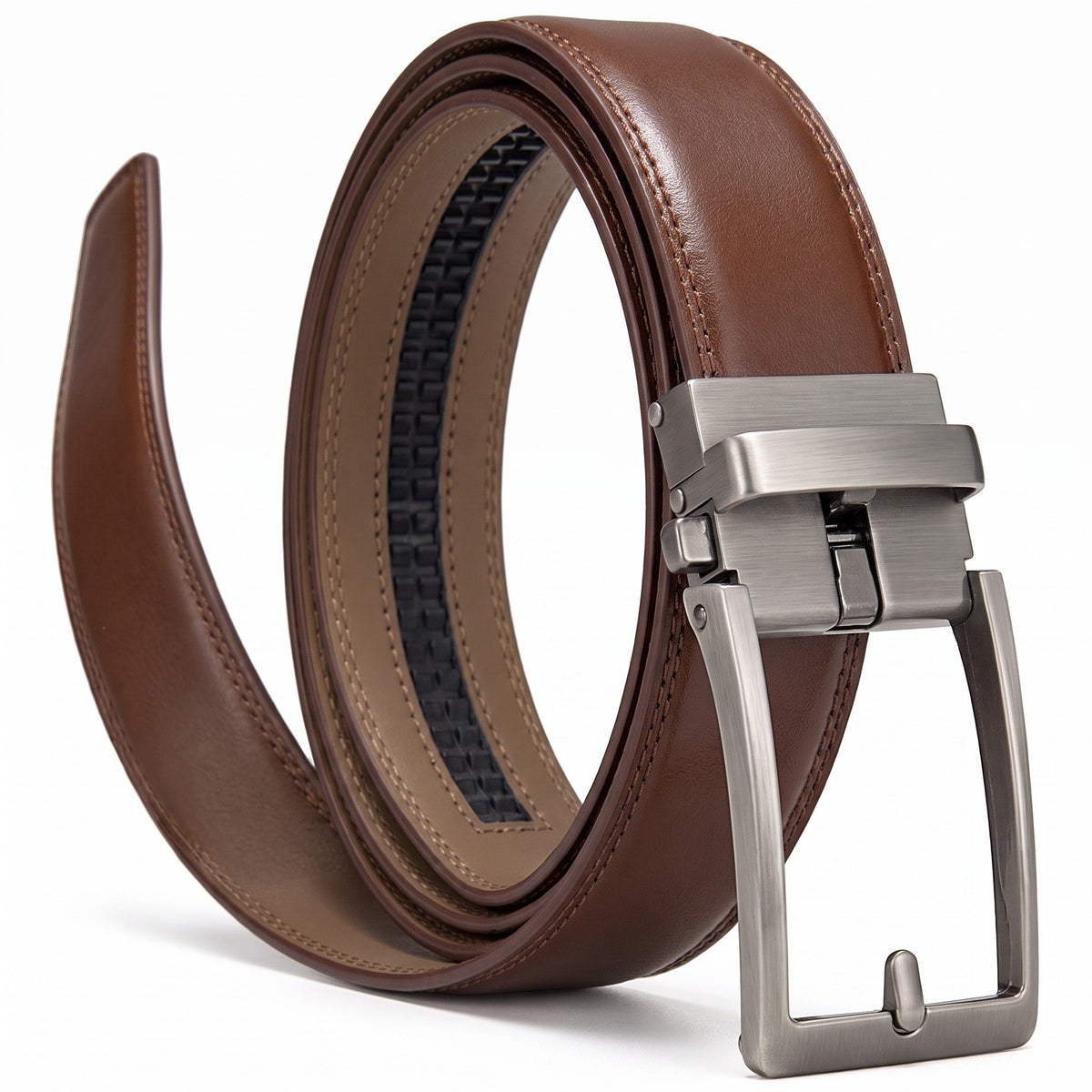 Ceinture en cuir marron sans trous à boucle automatique