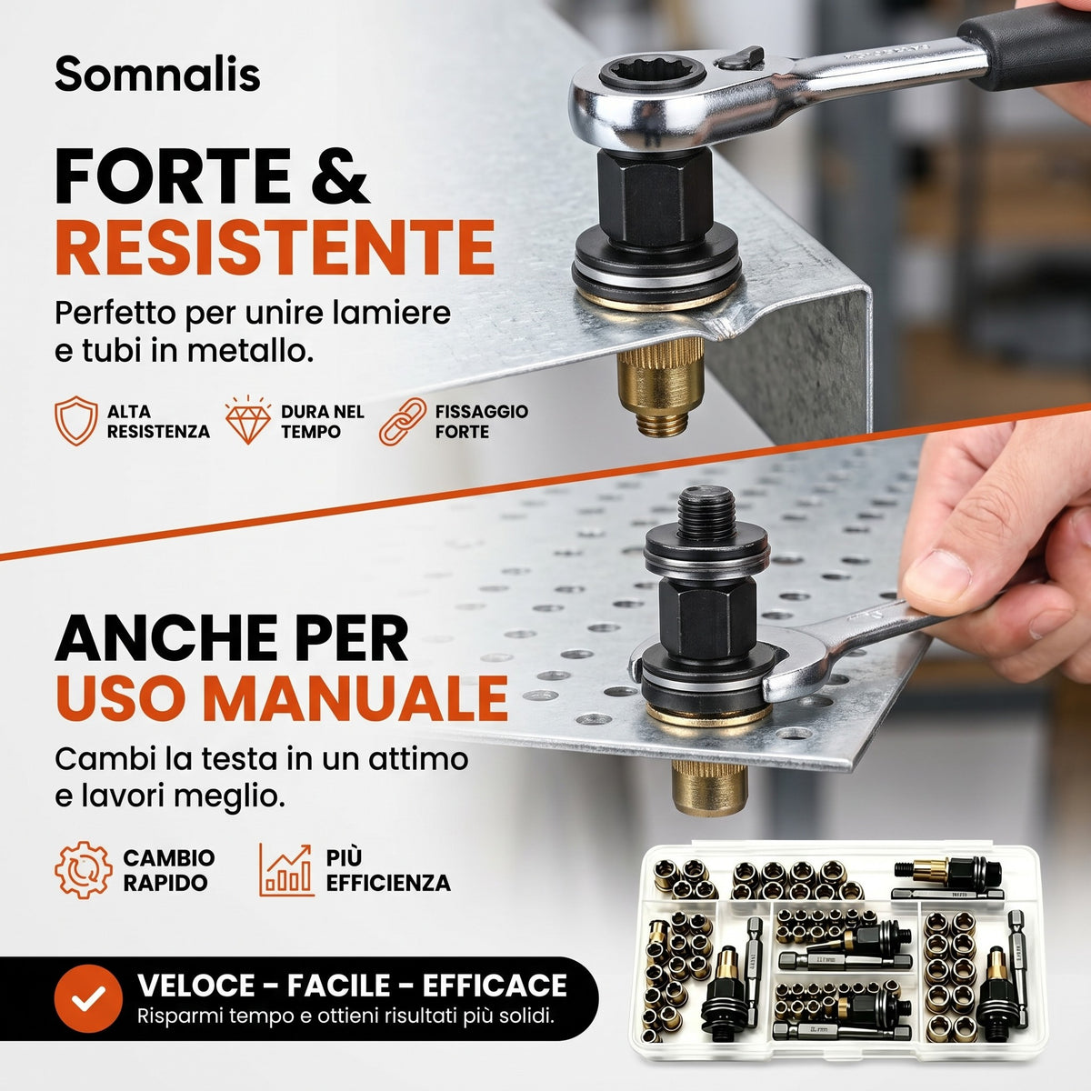 Rivettatrice forte e resistente, da usare con l'avvitatore o a mano con una chiave