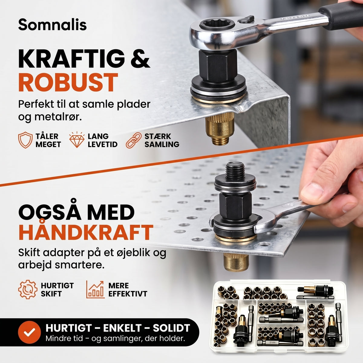 Robust adapter til nittemøtrikker – bruges med skruemaskine eller med en nøgle i hånden