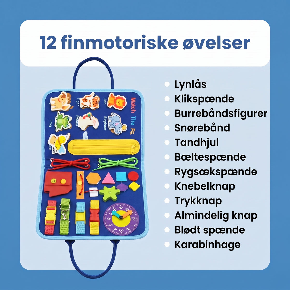 Infografik over de 12 finmotoriske håndgreb på busy boardet