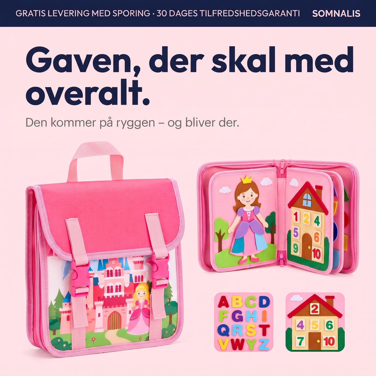 Lyserød busy board-rygsæk med slot